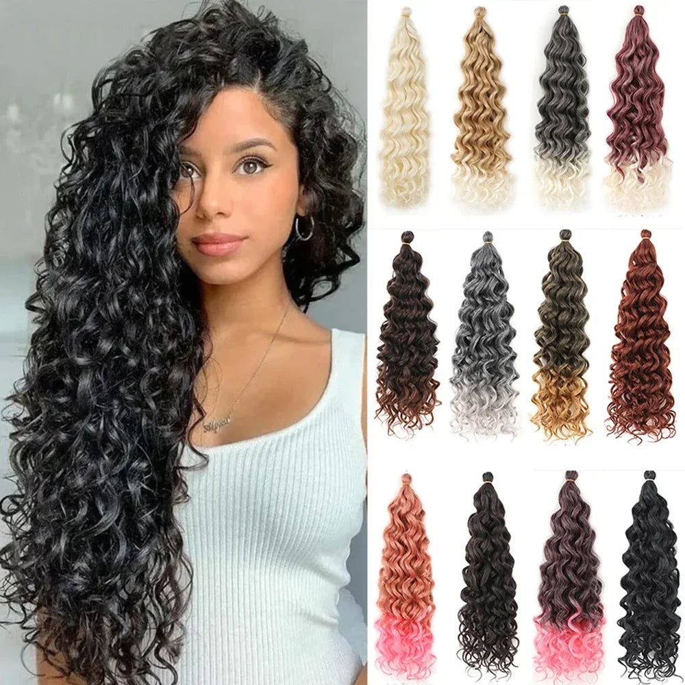 Hawaii Ocean Wave Braiding Hair 18 Inch Curly Crochet Hair Extension Goddess Locs Synthetic Hair Boho Style Hairpiece For Women