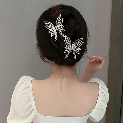 1pc Medium Hair Claw Clip, Non Slip Hair Clamp Butterfly Style Rhinestone Pearl Decor Barrettes For Thin Thick Hair