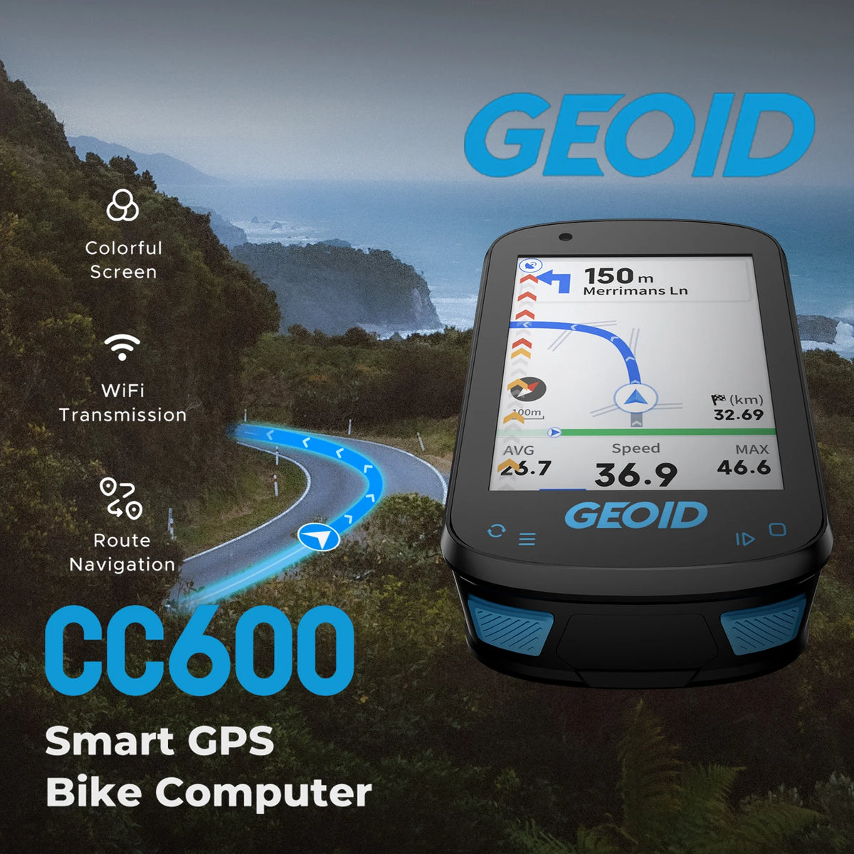 GEOID CC600 Smart Navigation Odometer Wireless Bicycle Speedometer Automatical WIFI ANT+ Bike Computer